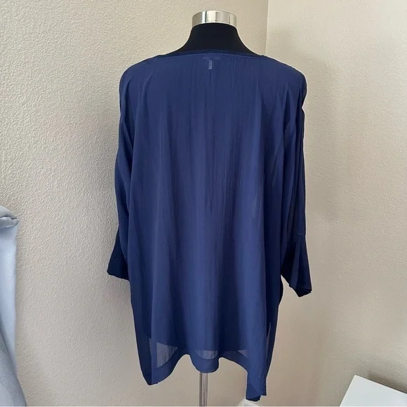 Eileen Fisher 100% silk Navy Blue 3/4 Sleeve Blouse Size L - Picture 8 of 12